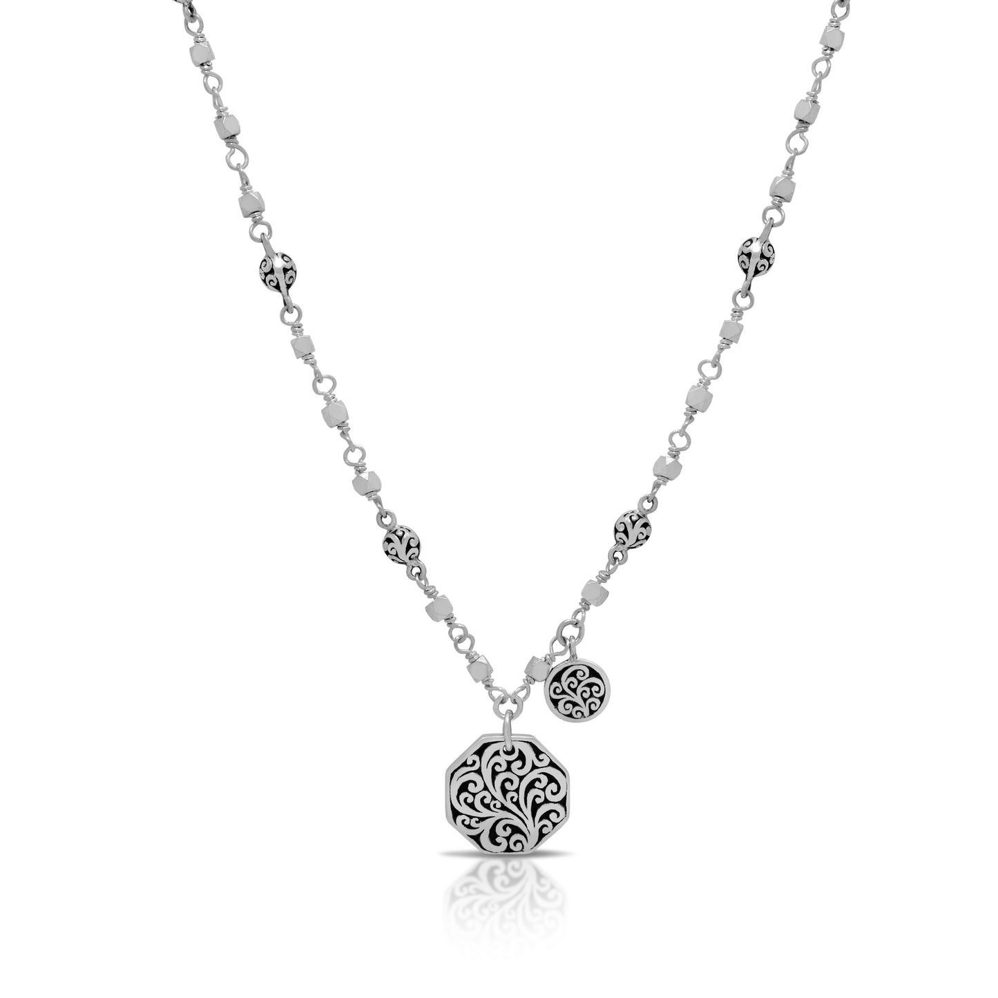 Personalized with Octagonal Charms "ABY" Wire-Wrapped Necklace (17''-20'')