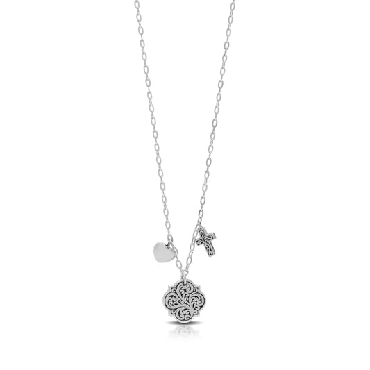 Personalized Cross & Heart with Scroll Alhambra Charms "ABY" Necklace (16''-18'')