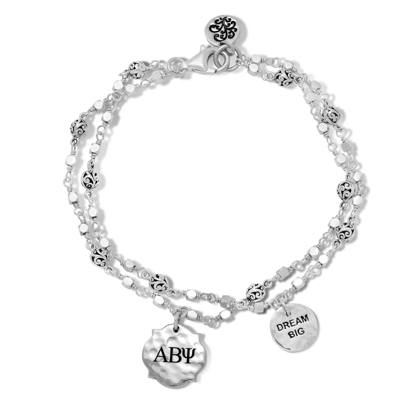 Personalized Alhambra and Scroll Disc "ABY" Layered Wire-Wrapped Bracelet