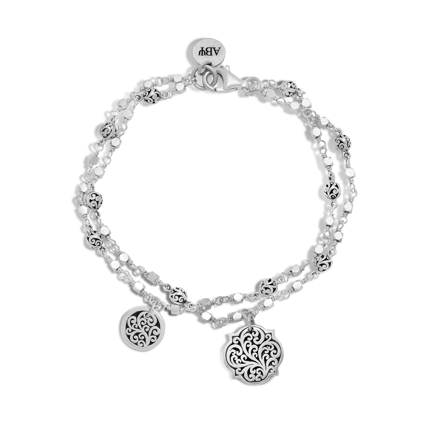 Personalized Alhambra and Scroll Disc "ABY" Layered Wire-Wrapped Bracelet