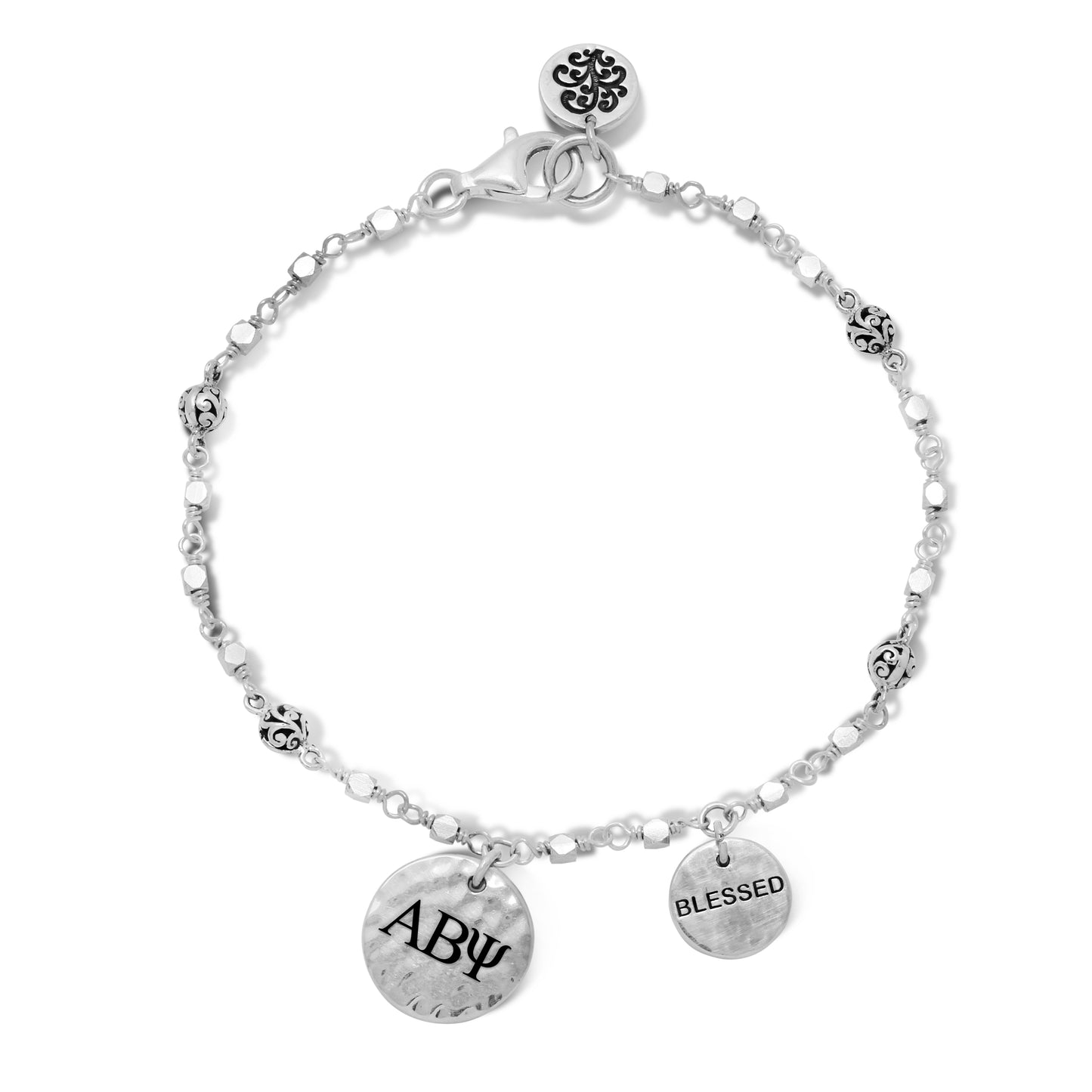Personalized Scroll Disc "ABY" & Little "Blessed" Disc Wire-Wrapped Bracelet