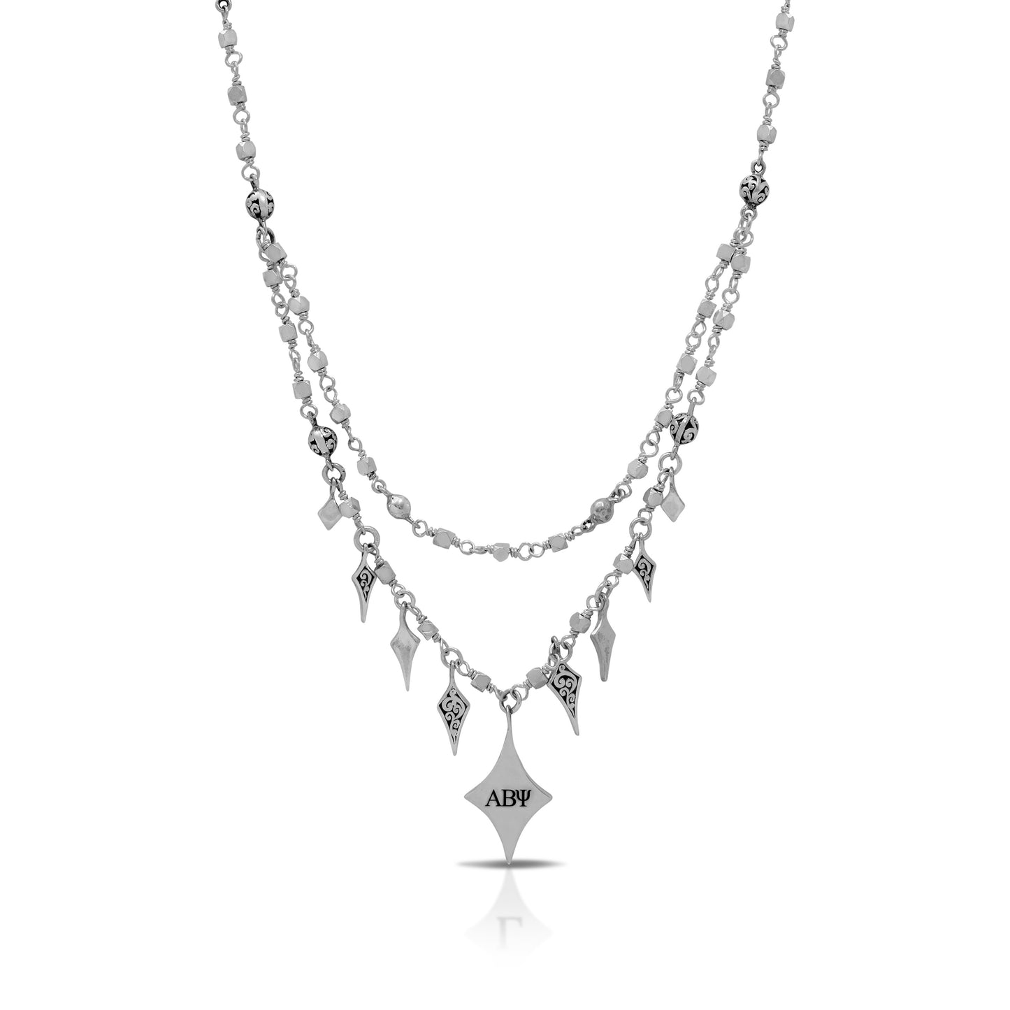 Personalized with Scroll Diamond-Shaped Charms "ABY" Double Layer Wire-Wrapped Necklace (17''-20'')