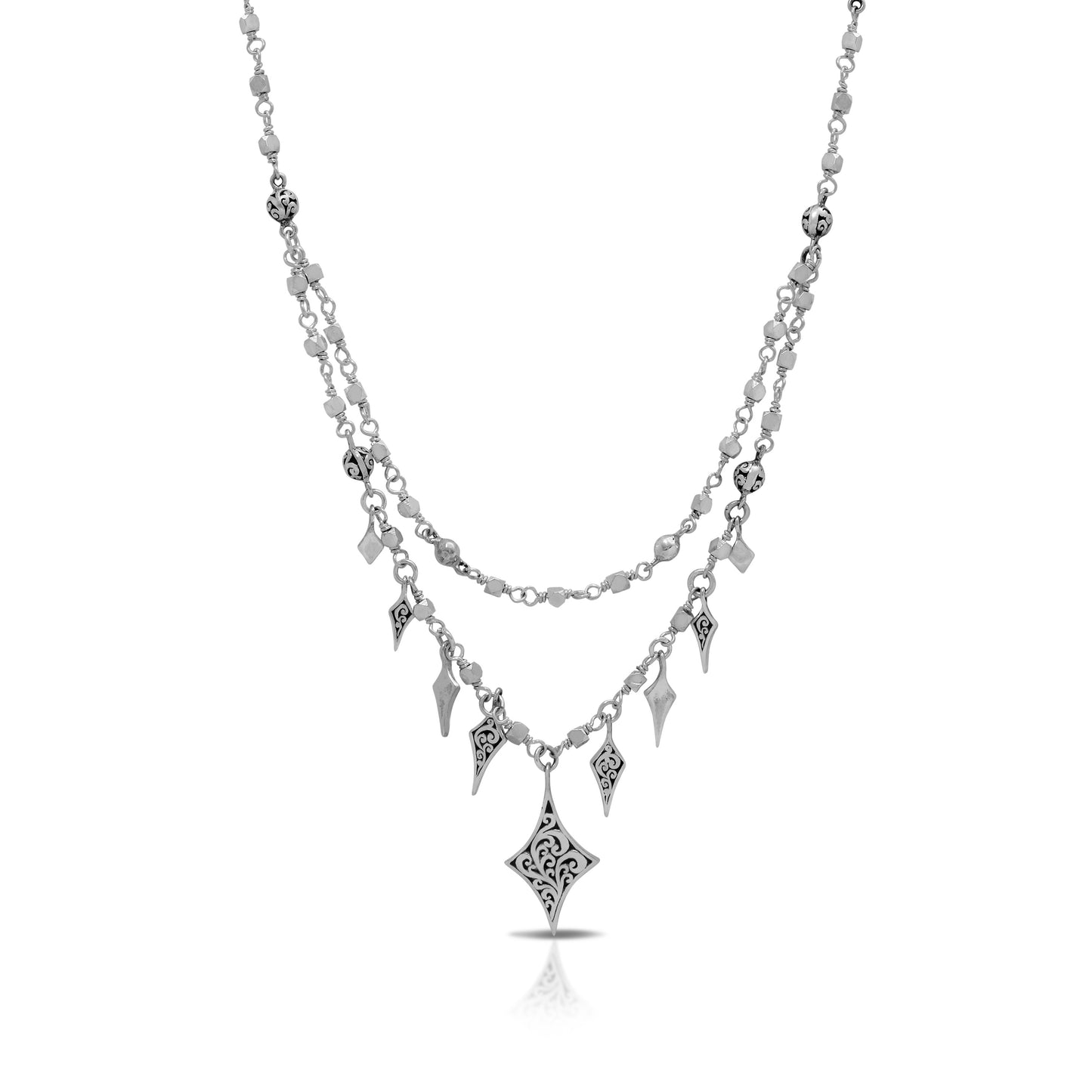 Personalized with Scroll Diamond-Shaped Charms "ABY" Double Layer Wire-Wrapped Necklace (17''-20'')