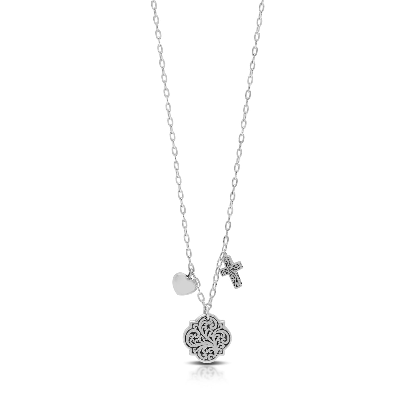 Personalized Cross & Heart with Scroll Alhambra Charms "ABY" Necklace (16''-18'')